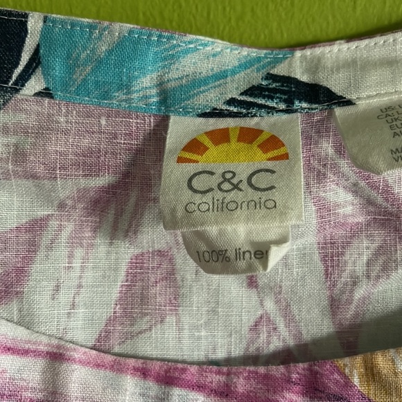 C&C California White Floral Linen Sleeveless Top Blouse Size L - Picture 3 of 4